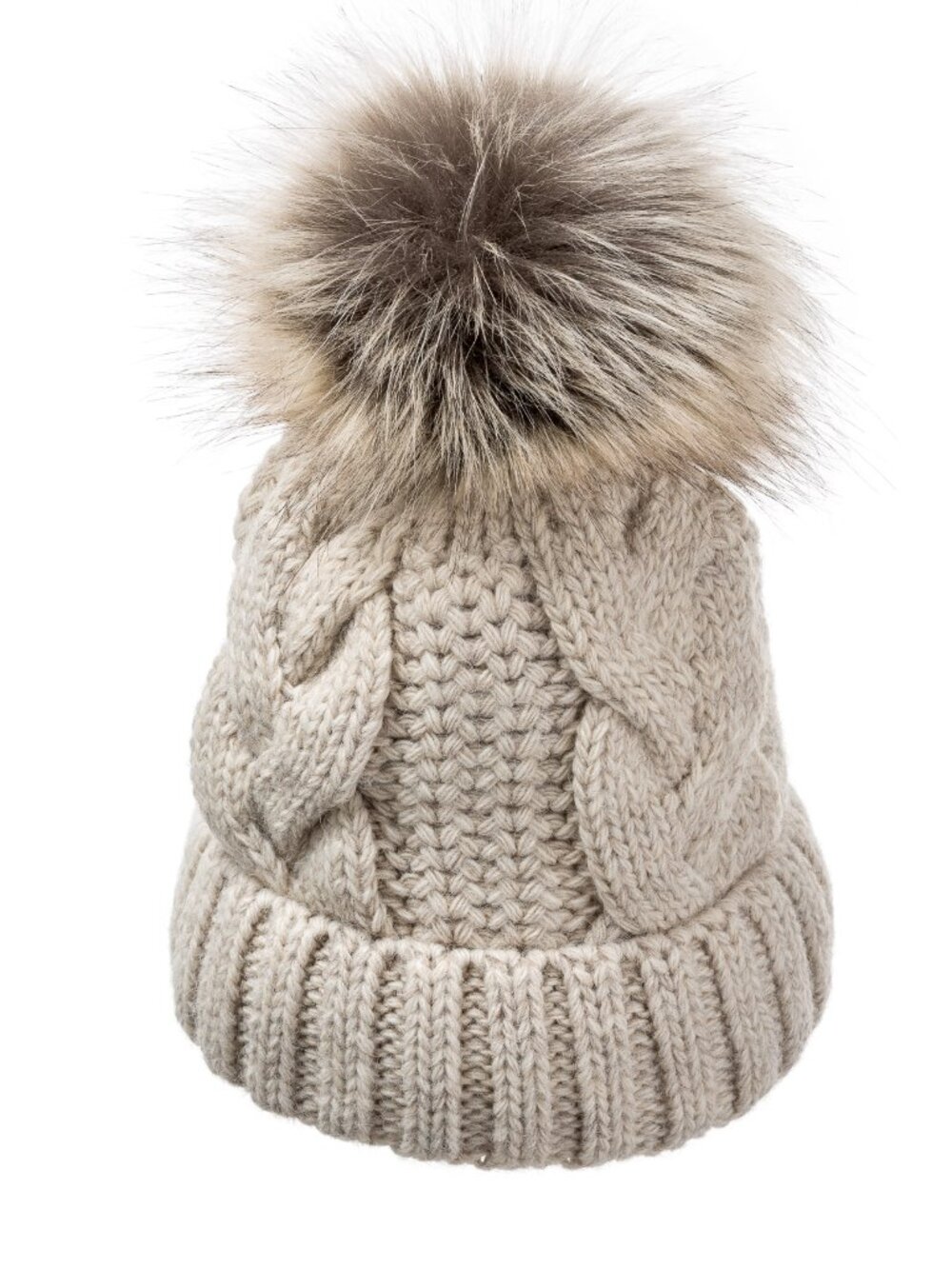 Light Beige Pom Beanie